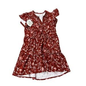 Knox Rose Women's Brown Floral Flutter Sleeve Tiered Dress - Size XS - NWT